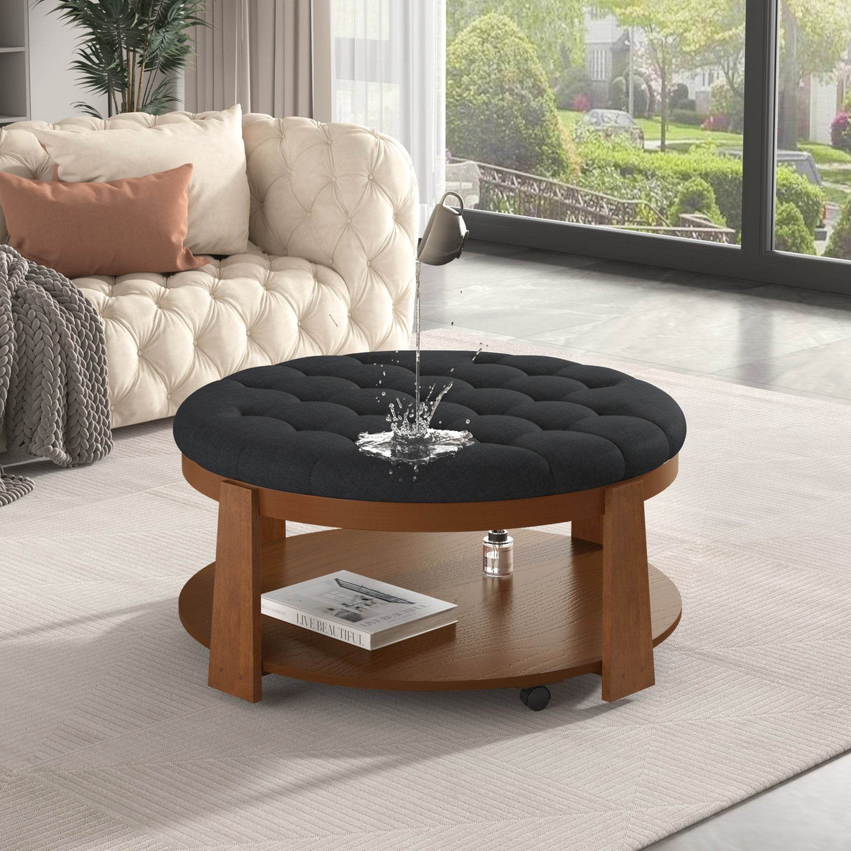 Modern Large Round Upholstered Ottoman Coffee Table - Sleep Galleria