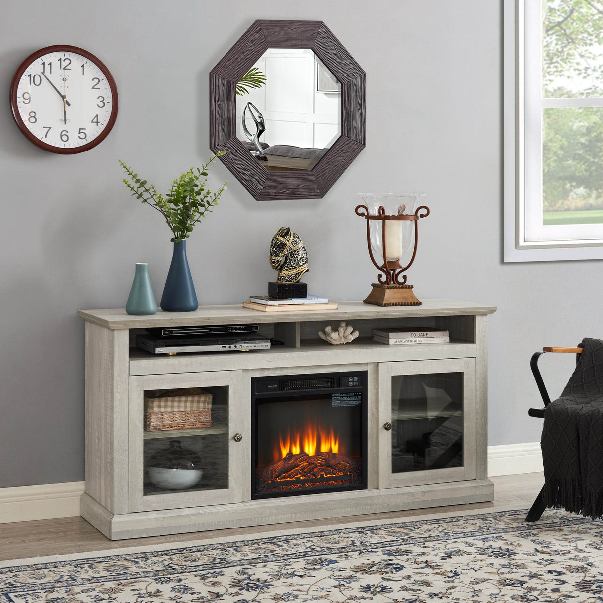 60-Inch Stone Gray MDF Fireplace TV Media Stand - Sleep Galleria