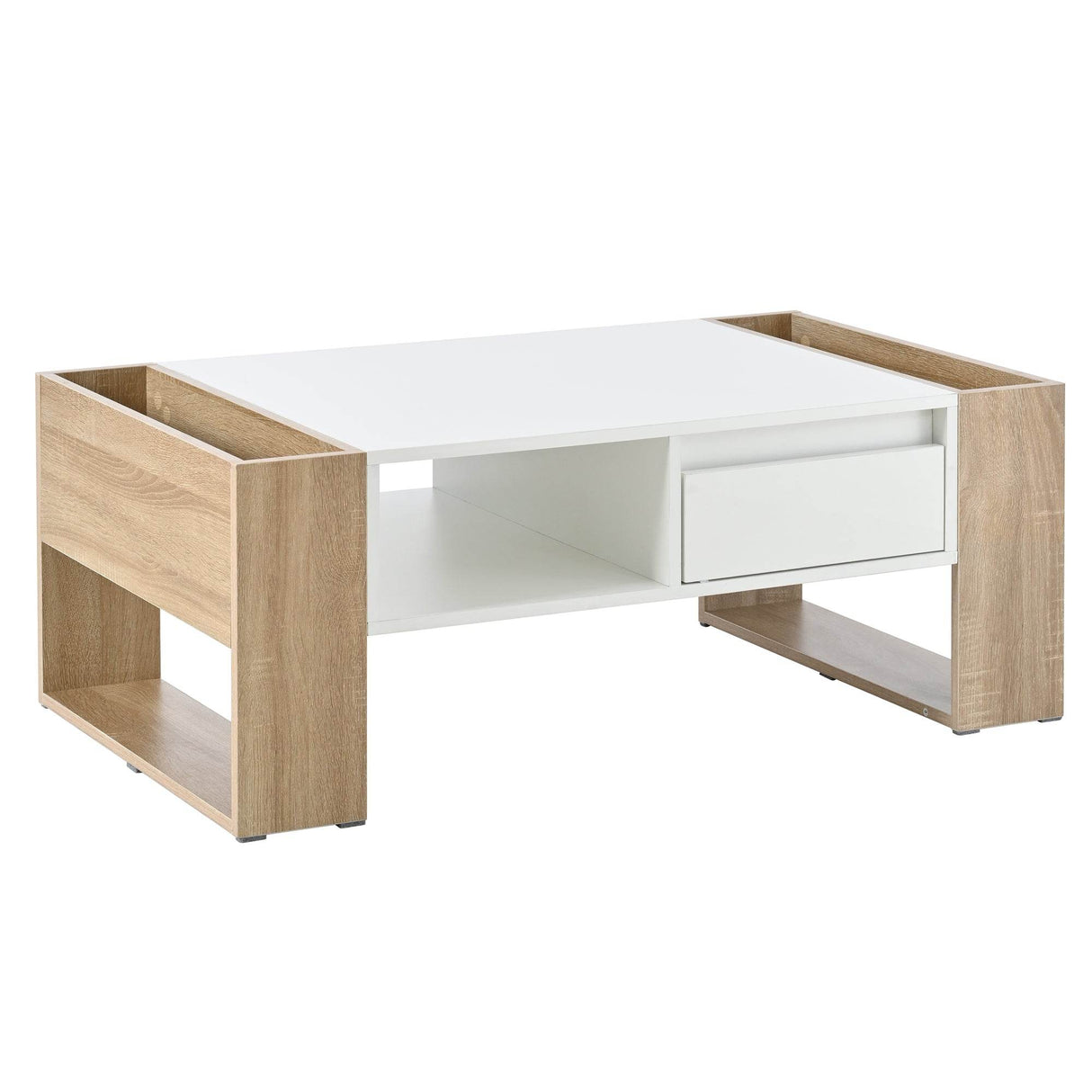 High Glossy White Coffee Table With Drawers - Sleep Galleria