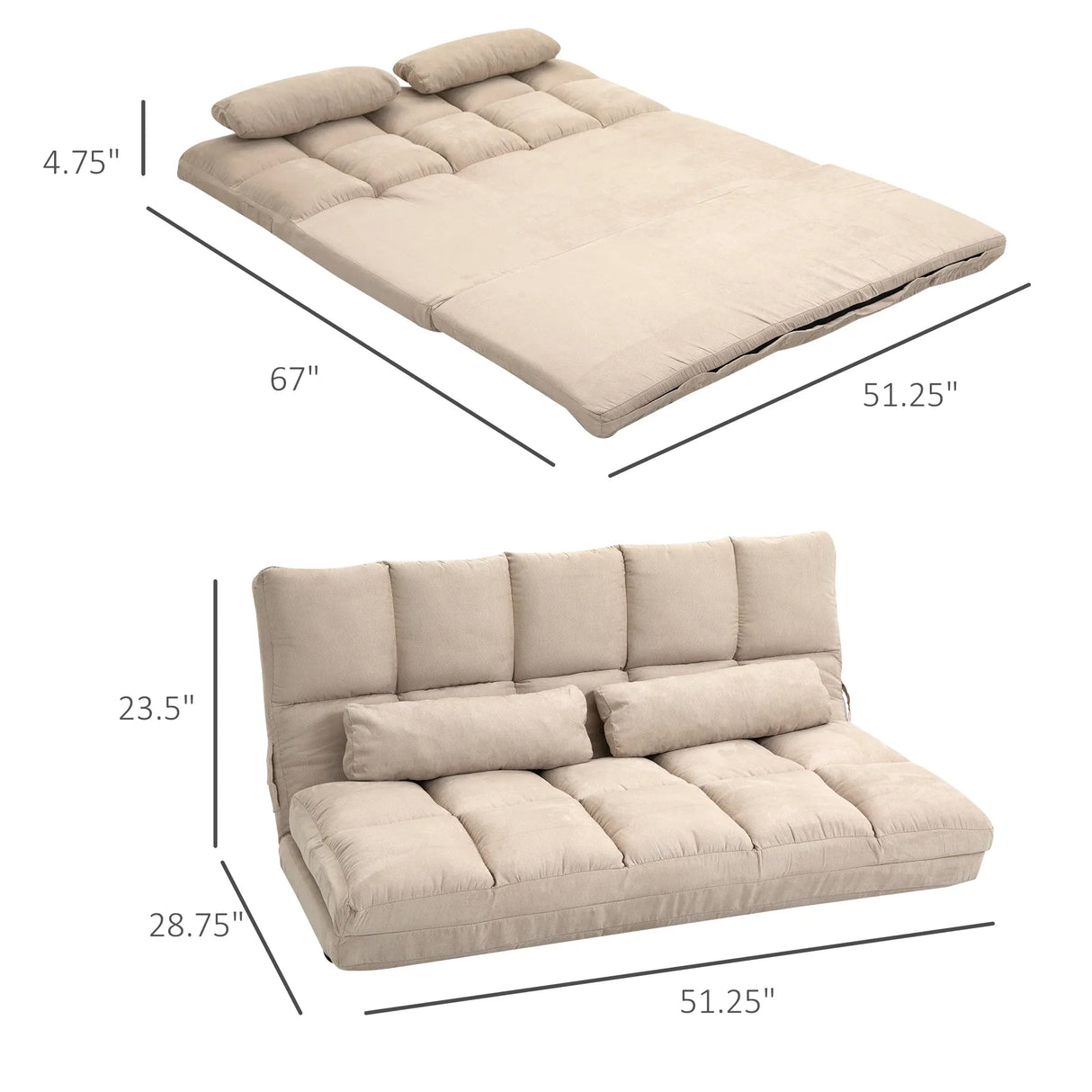 Adjustable Folding Floor Sofa Bed with Pillows - Omega Lifestyles