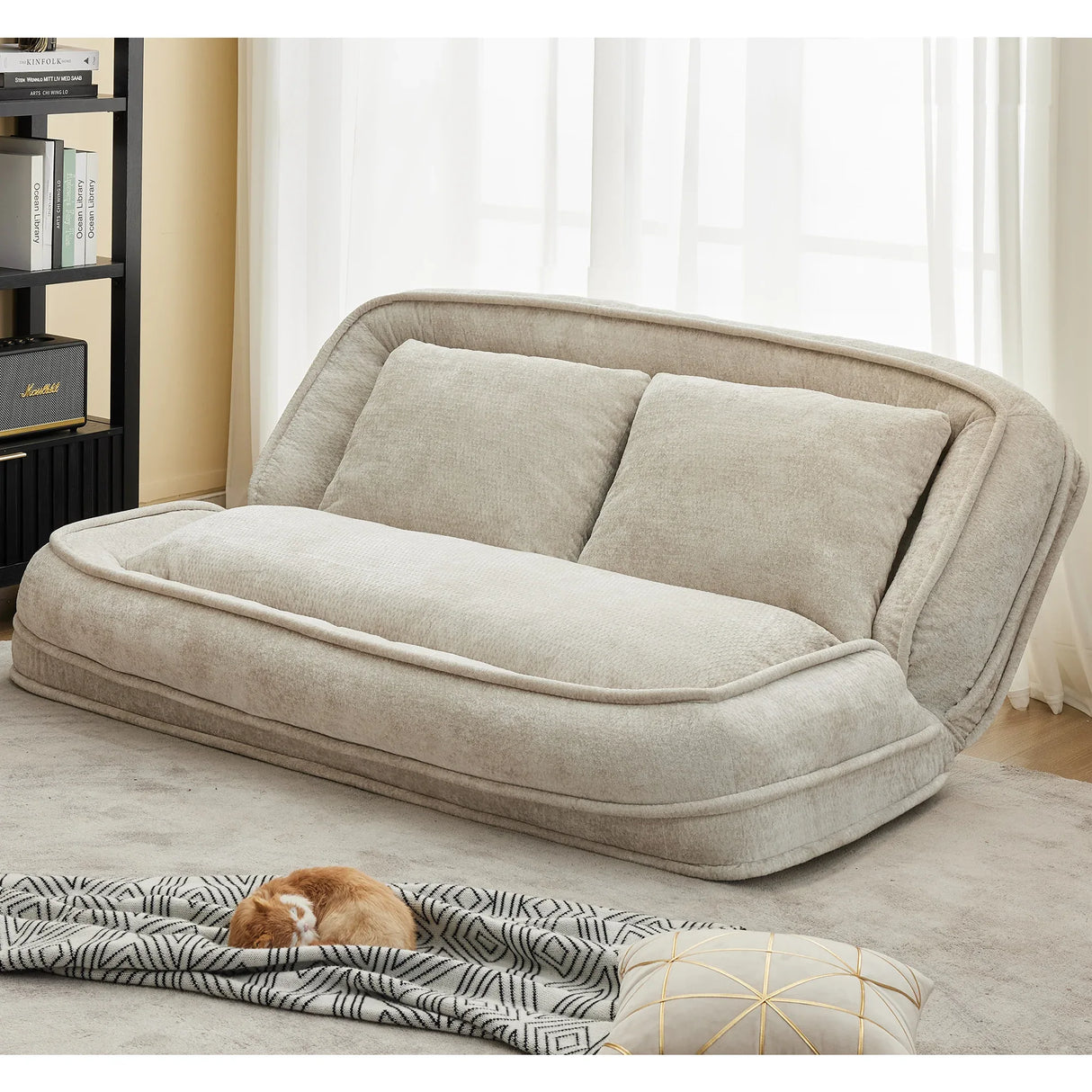 Medium-Soft Adjustable Loveseat Lazy Sofa With Chenille Upholstery - Omega Lifestyles