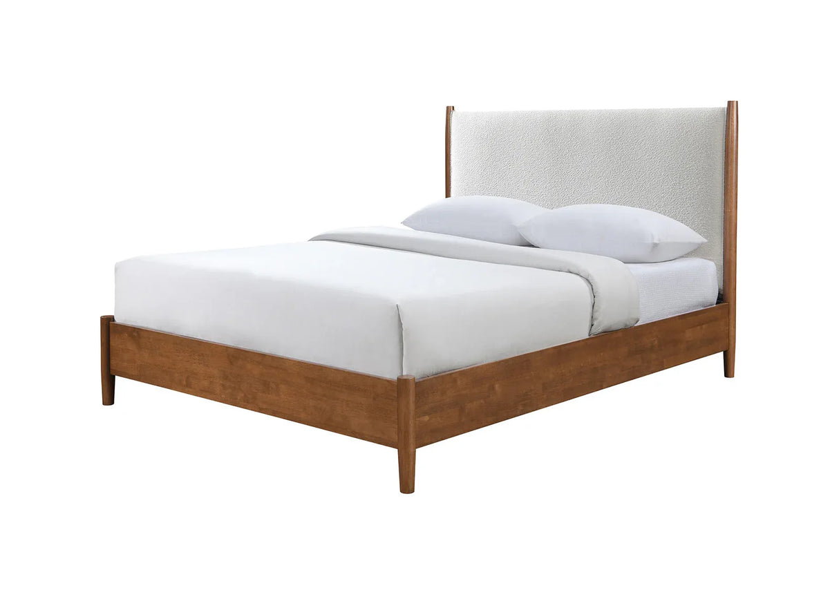 Queen Mid-Century Modern Walnut Beige Wood Bed Frame - Omega Lifestyles