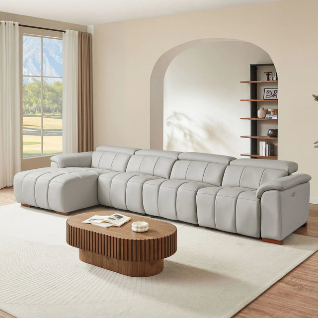 Electric Control Genuine Leather 4-Seat L Chaise Reclining Sofa - Omega Lifestyles