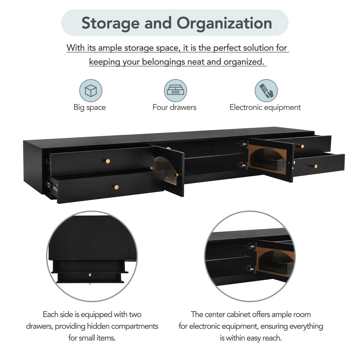 Modern Black Particle Board TV Stand With Storage - Sleep Galleria