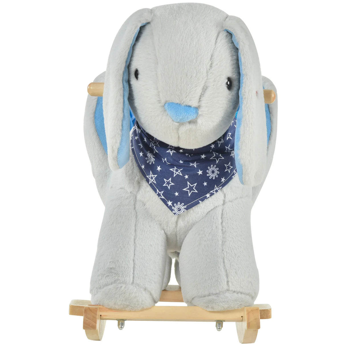 Plush Grey Bunny Ride-On Rocking Horse Toy - Omega Lifestyles