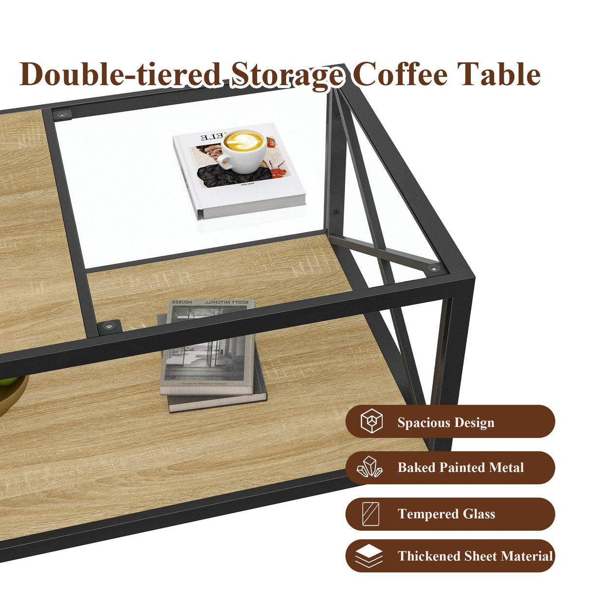 Industrial Glass And Natural Wood Modern Coffee Table - Sleep Galleria