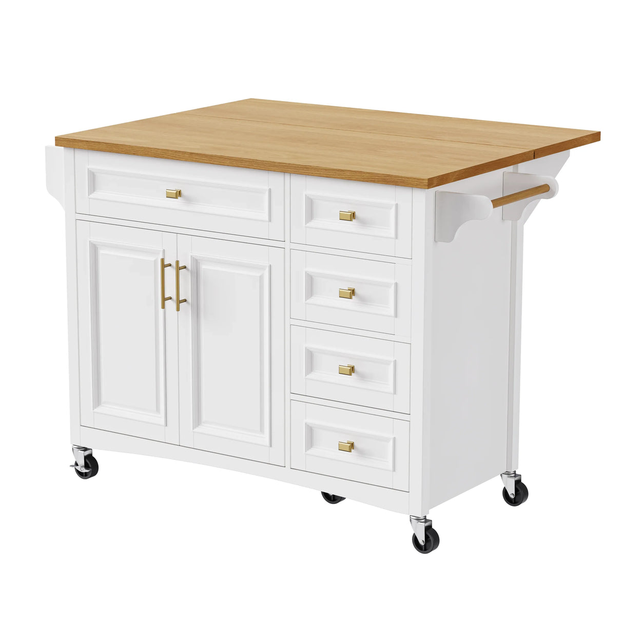 Classic Vintage Embossed White Kitchen Island On Wheels - Omega Lifestyles