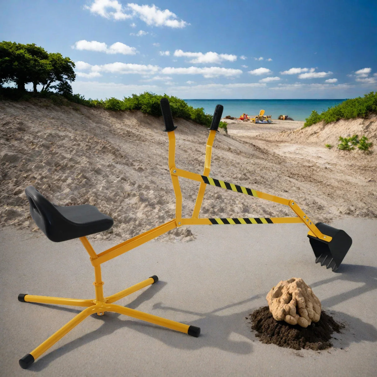 Interactive Yellow Metal Riding Excavator Toy With Bucket Control - Omega Lifestyles