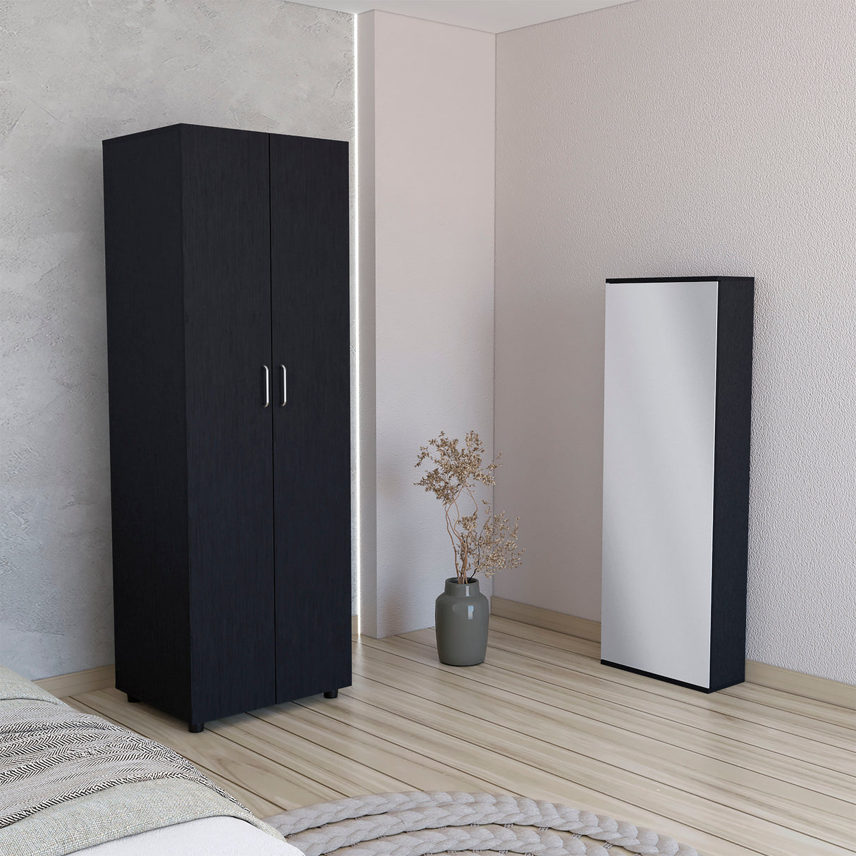 2-Piece Full Black Particle Board Bedroom Set