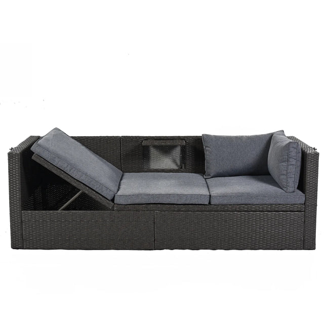 Outdoor Gray Rattan Wicker Patio Daybed With Canopy - Omega Lifestyles