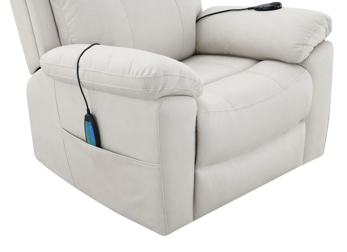 Beige Polished Microfiber Power Motion Massage Recliner Chair - Omega Lifestyles