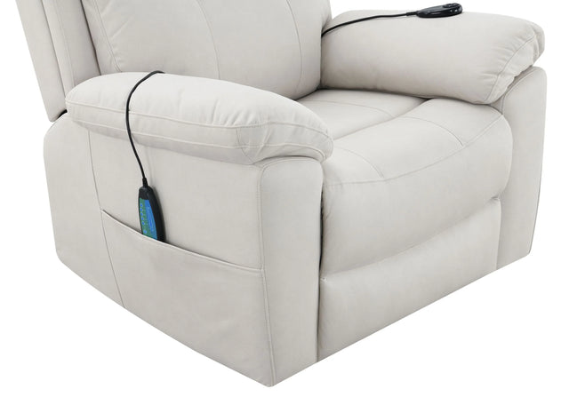 Beige Polished Microfiber Power Motion Massage Recliner Chair - Omega Lifestyles