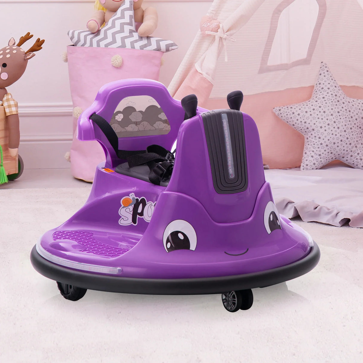12V Snail-Shaped Kids Electric Remote Control Bumper Car - Omega Lifestyles