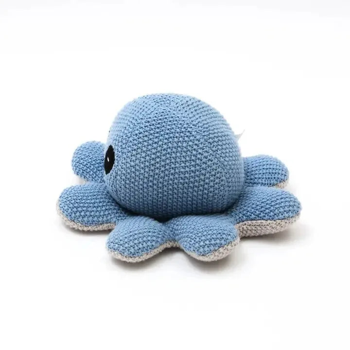 Knitted Blue Cotton Stuffed Octopus Soft Toy - Omega Lifestyles