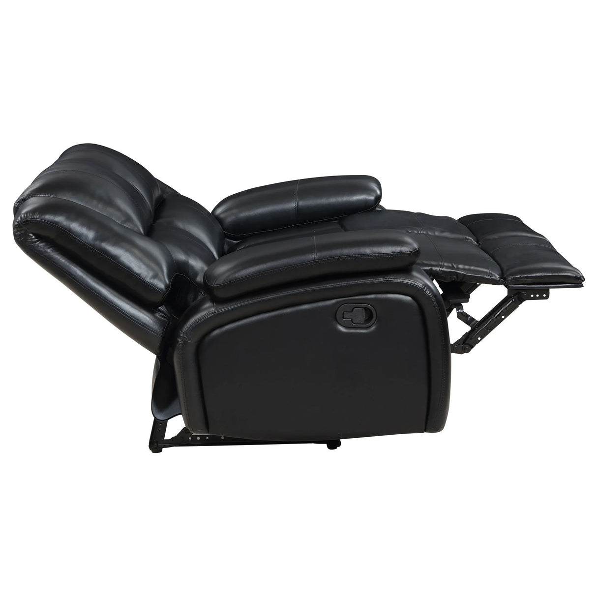 Black Upholstered Manual Reclining Loveseat With Pillow Arms - Omega Lifestyles