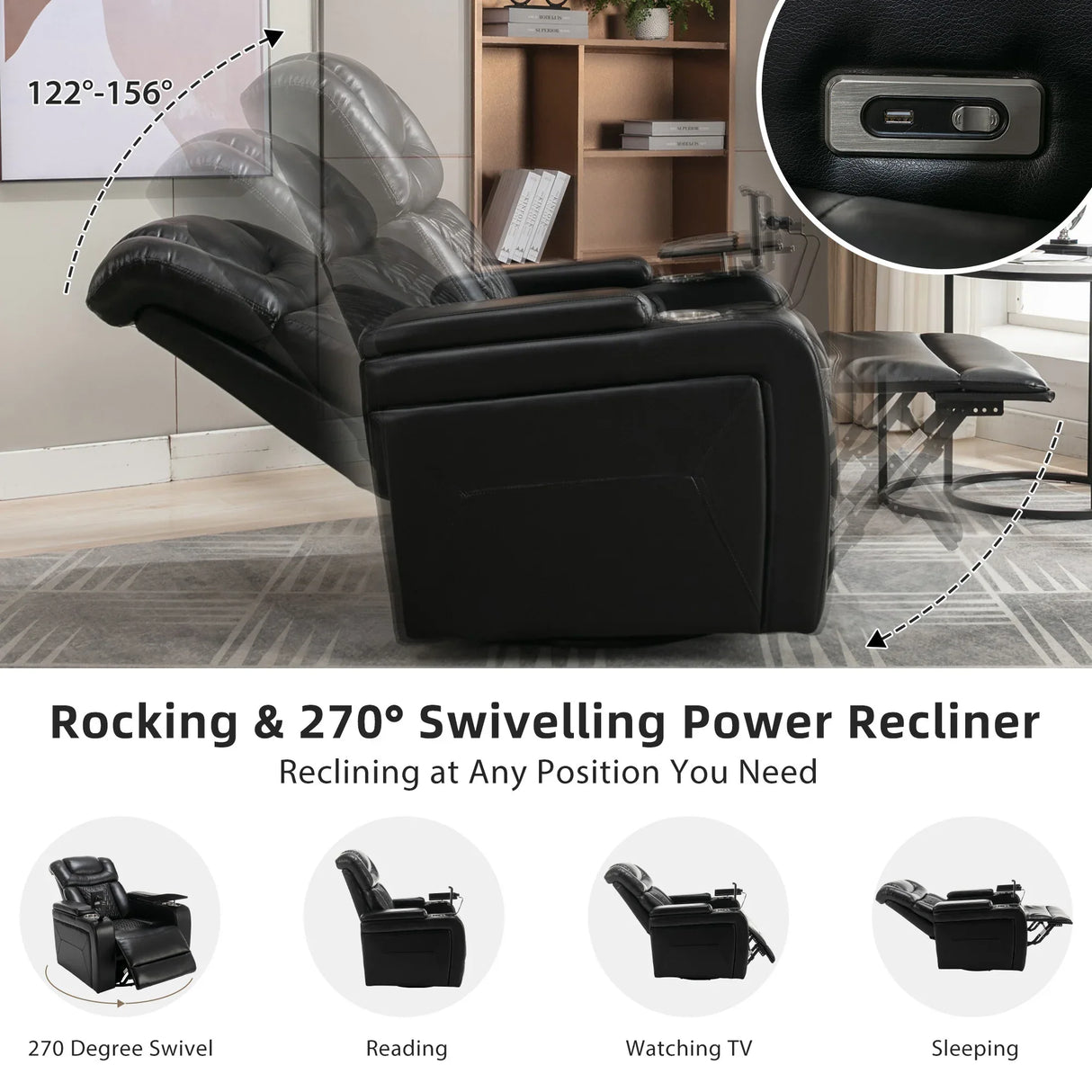 Power Reclining PU Leather Home Theater Recliner Chair - Omega Lifestyles