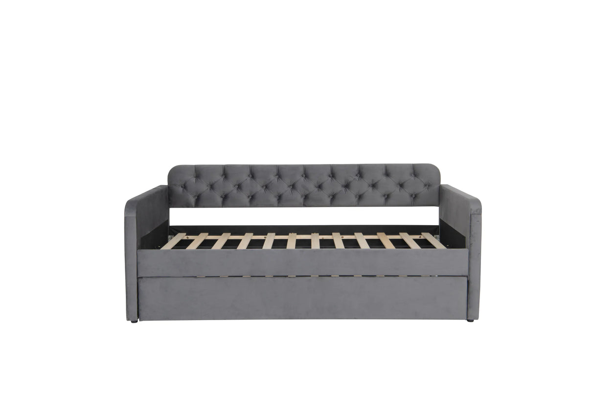 Twin Velvet Upholstered Daybed Frame With Trundle USB - Omega Lifestyles