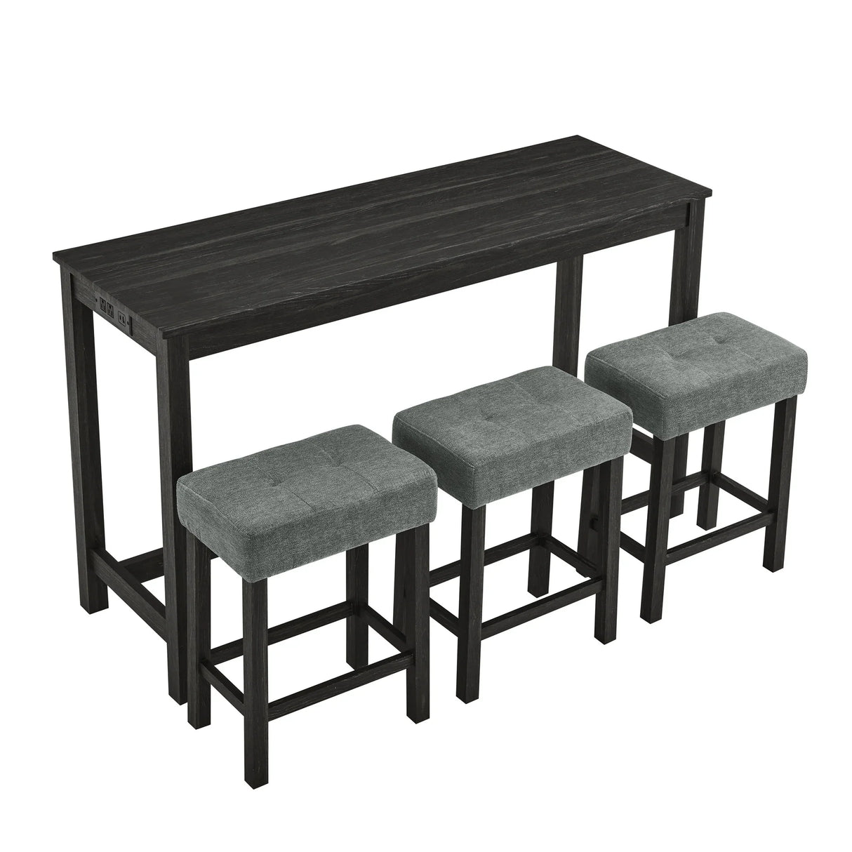 59-Inch Industrial Solid Wood Bar Table And Stools Set - Omega Lifestyles