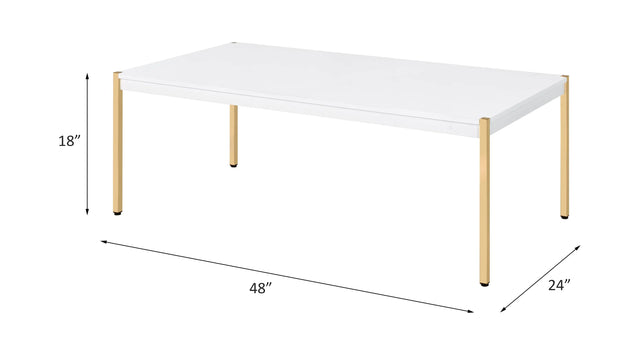 Minimalistic White Gold Finish Composite Wood Coffee Table - Omega Lifestyles