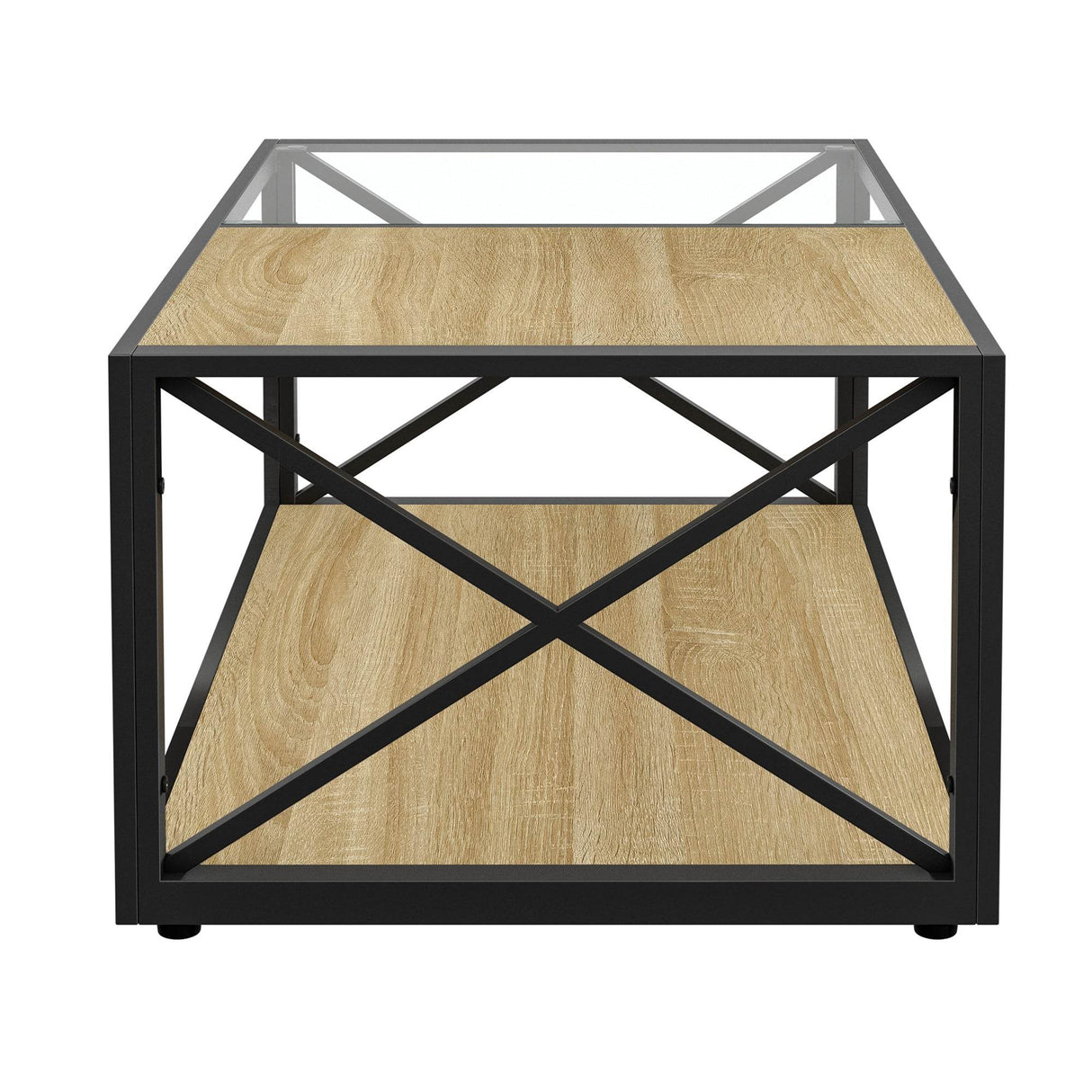 Industrial Glass And Natural Wood Modern Coffee Table - Sleep Galleria