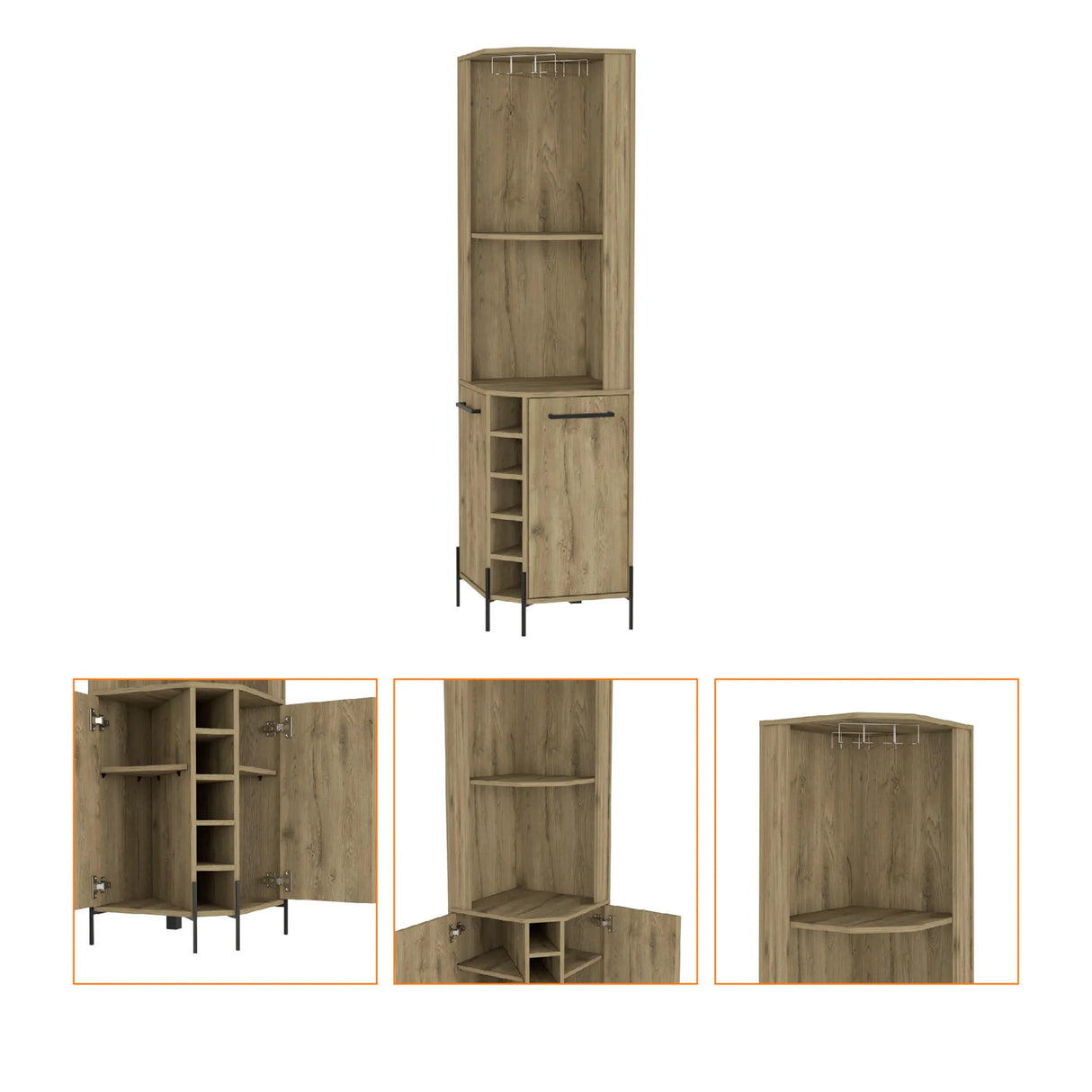 Beige Particle Board Corner Bar Cabinet With Wine Rack - Omega Lifestyles
