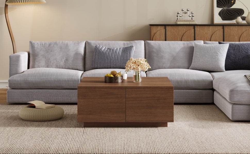 Modern Walnut Square Coffee Table With Four Drawers - Sleep Galleria