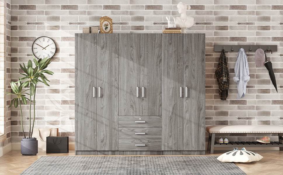 6-Doors Modern Gray Wooden Wardrobe Storage Cabinet - Omega Lifestyles