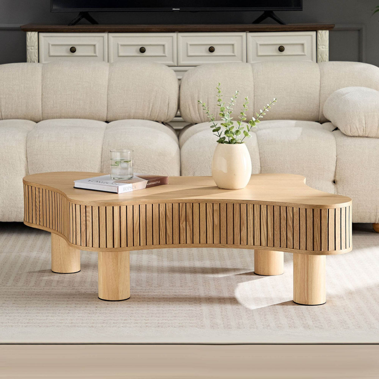Irregular Shaped Modern Solid Wood Pedestal Coffee Table - Sleep Galleria