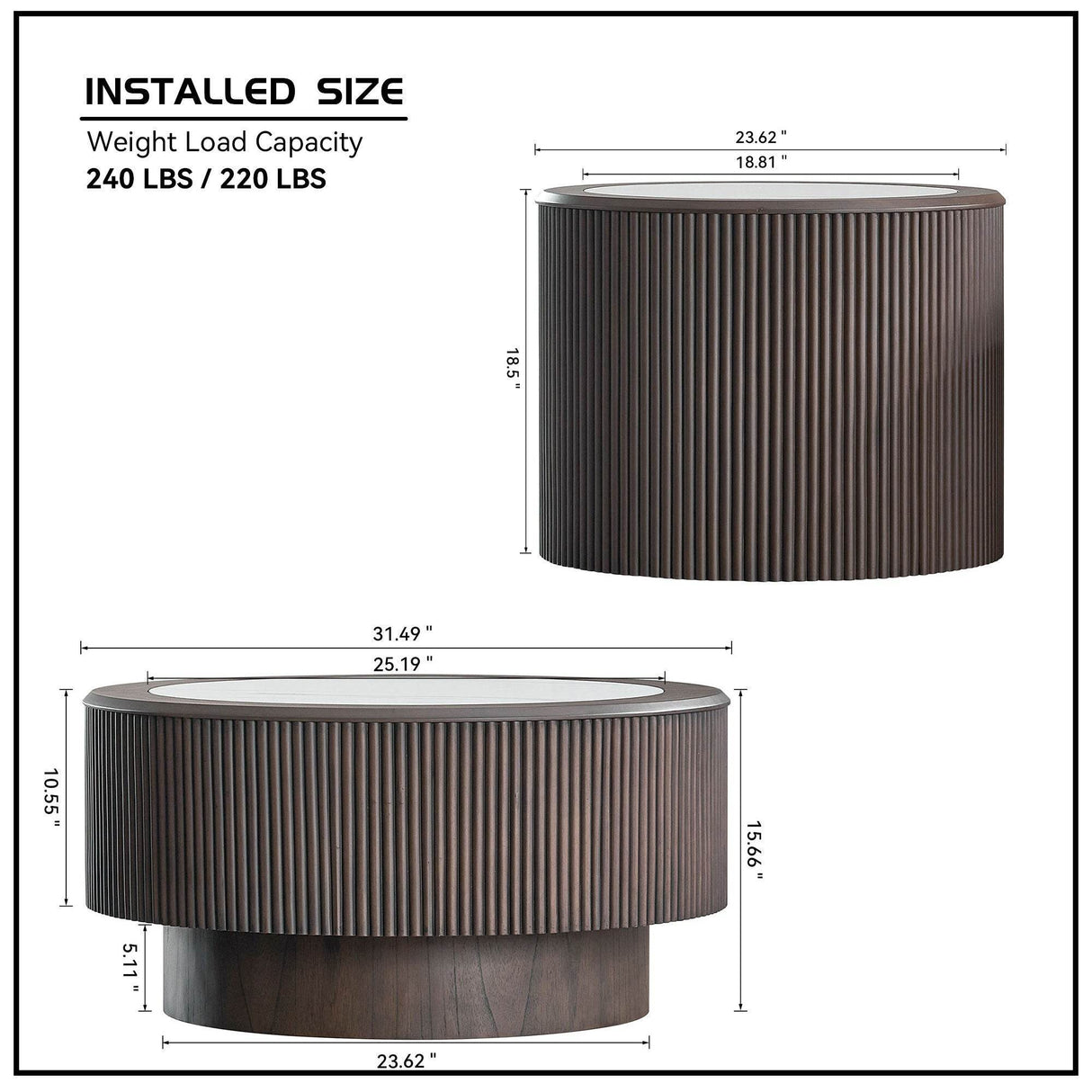 Modern Round Pedestal Coffee Table Set With Faux Marble - Sleep Galleria