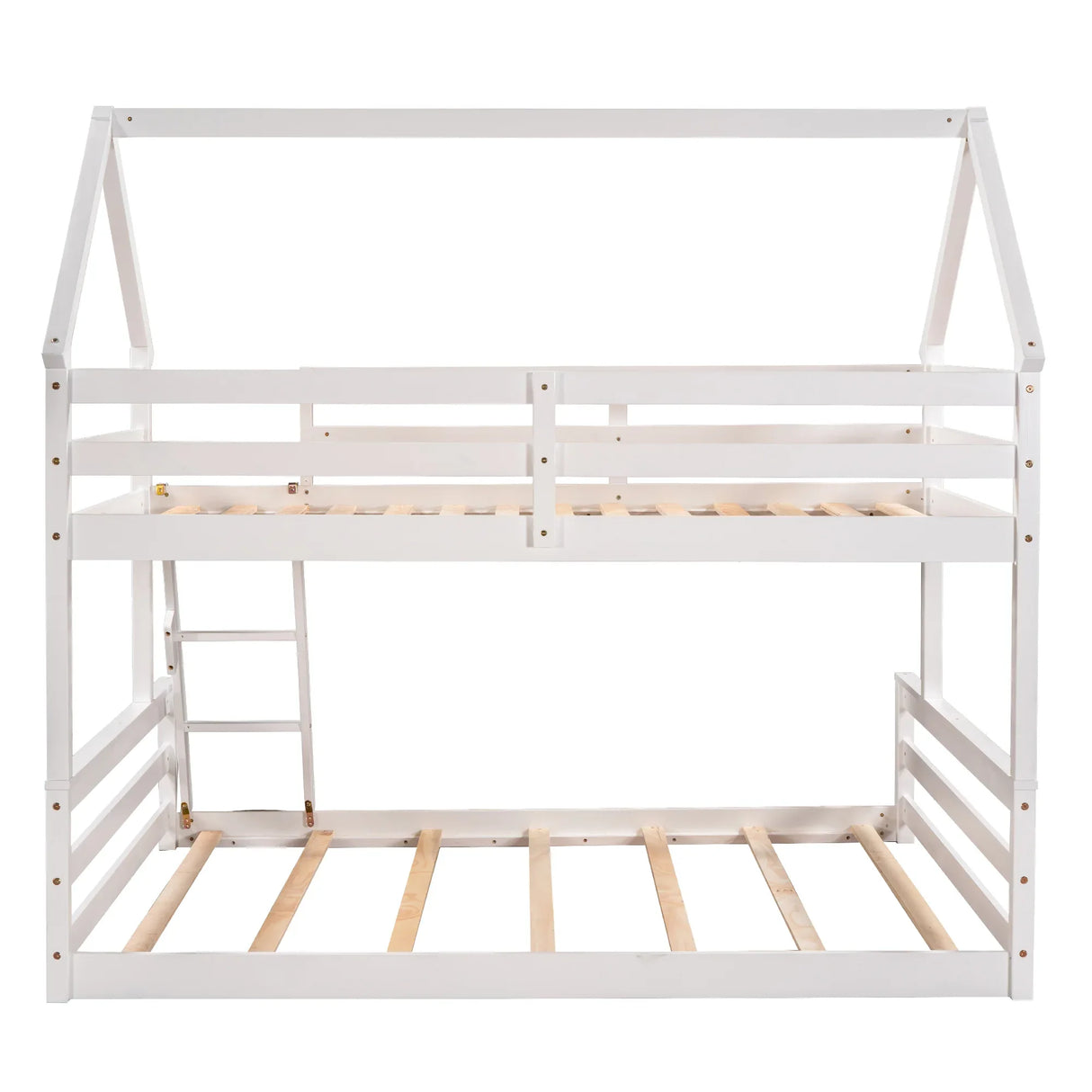 Twin Over Full Pine Wood House Bunk Bed With Ladder - Omega Lifestyles