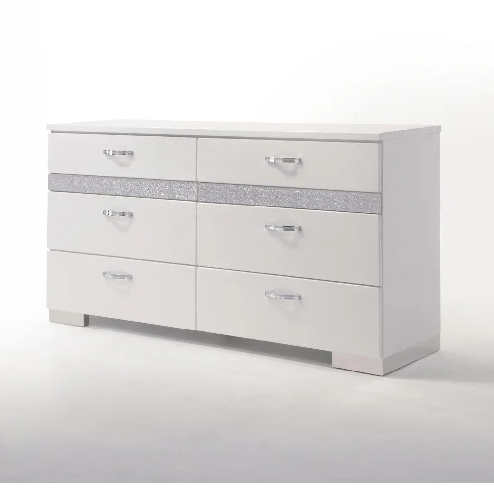 White Synthetic Wood Modern Six-Drawer Jewelry Organizer Dresser - Omega Lifestyles