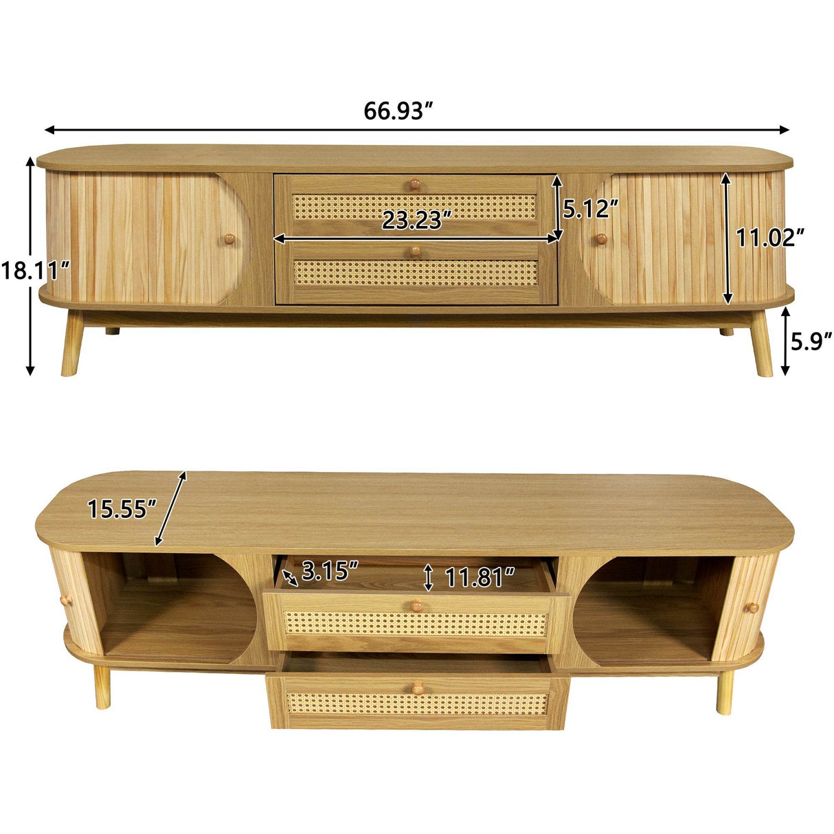 Rattan Solid Wood TV Stand With Storage Drawers - Sleep Galleria