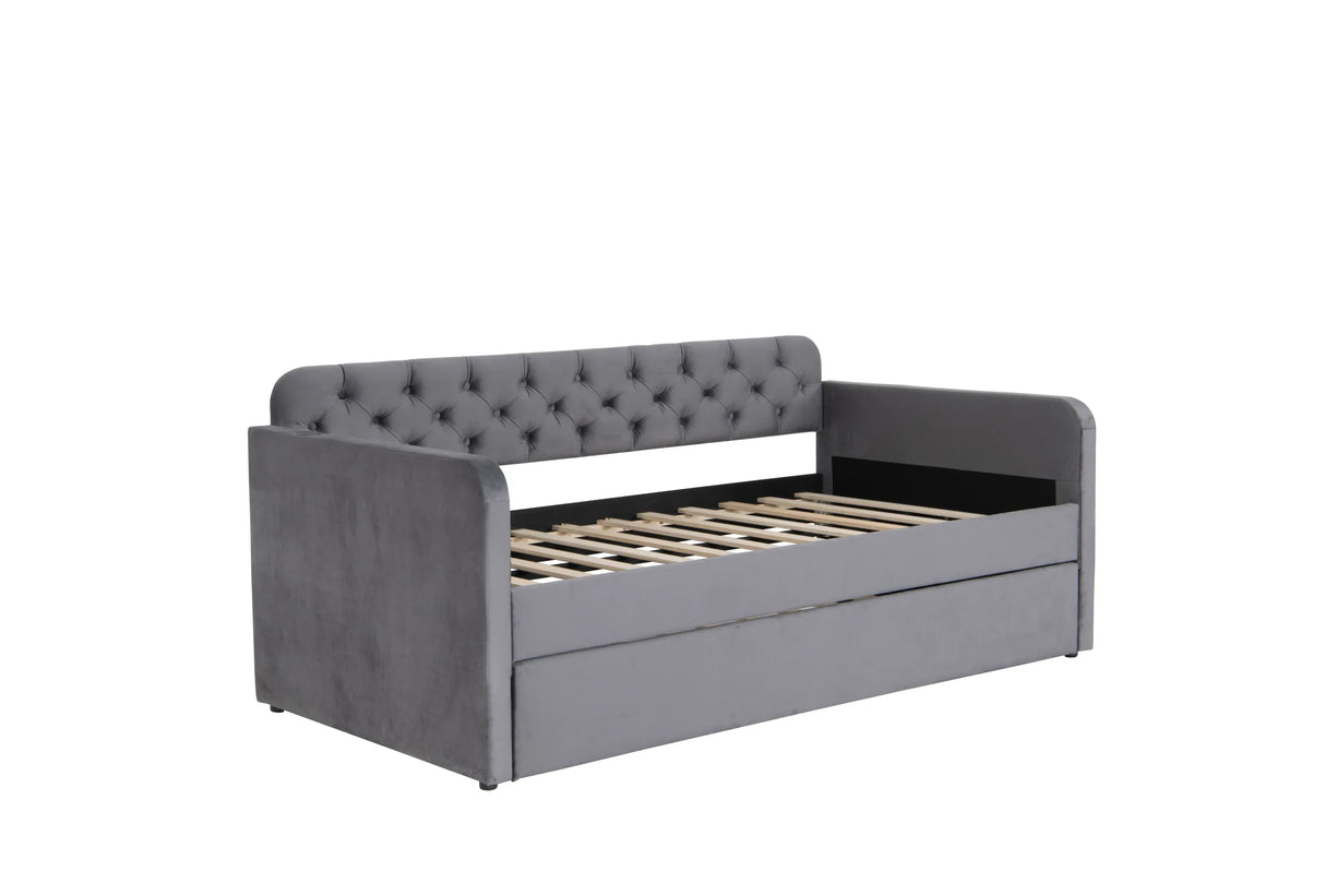 Twin Velvet Upholstered Daybed Frame With Trundle USB - Omega Lifestyles