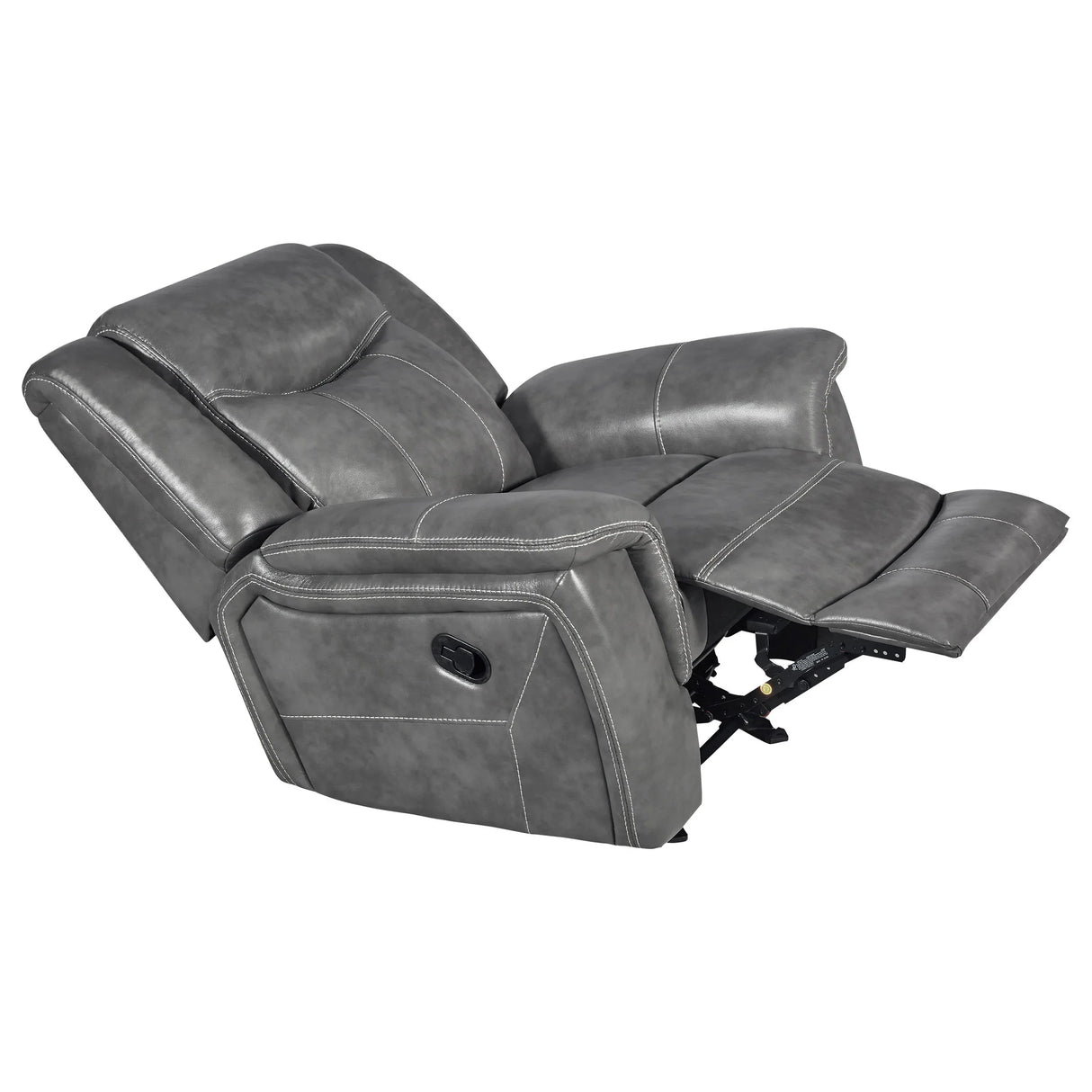 Grey Upholstered Faux Leather Padded Arm Glider Recliner - Omega Lifestyles
