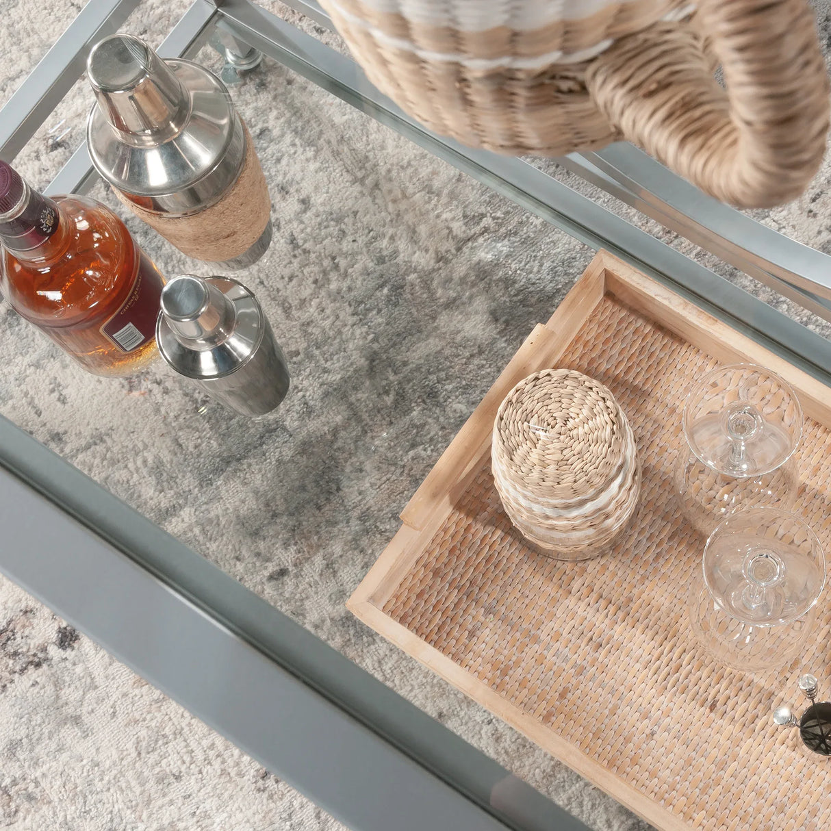 Contemporary Gray Metal Rolling Bar Cart With Shelves - Omega Lifestyles