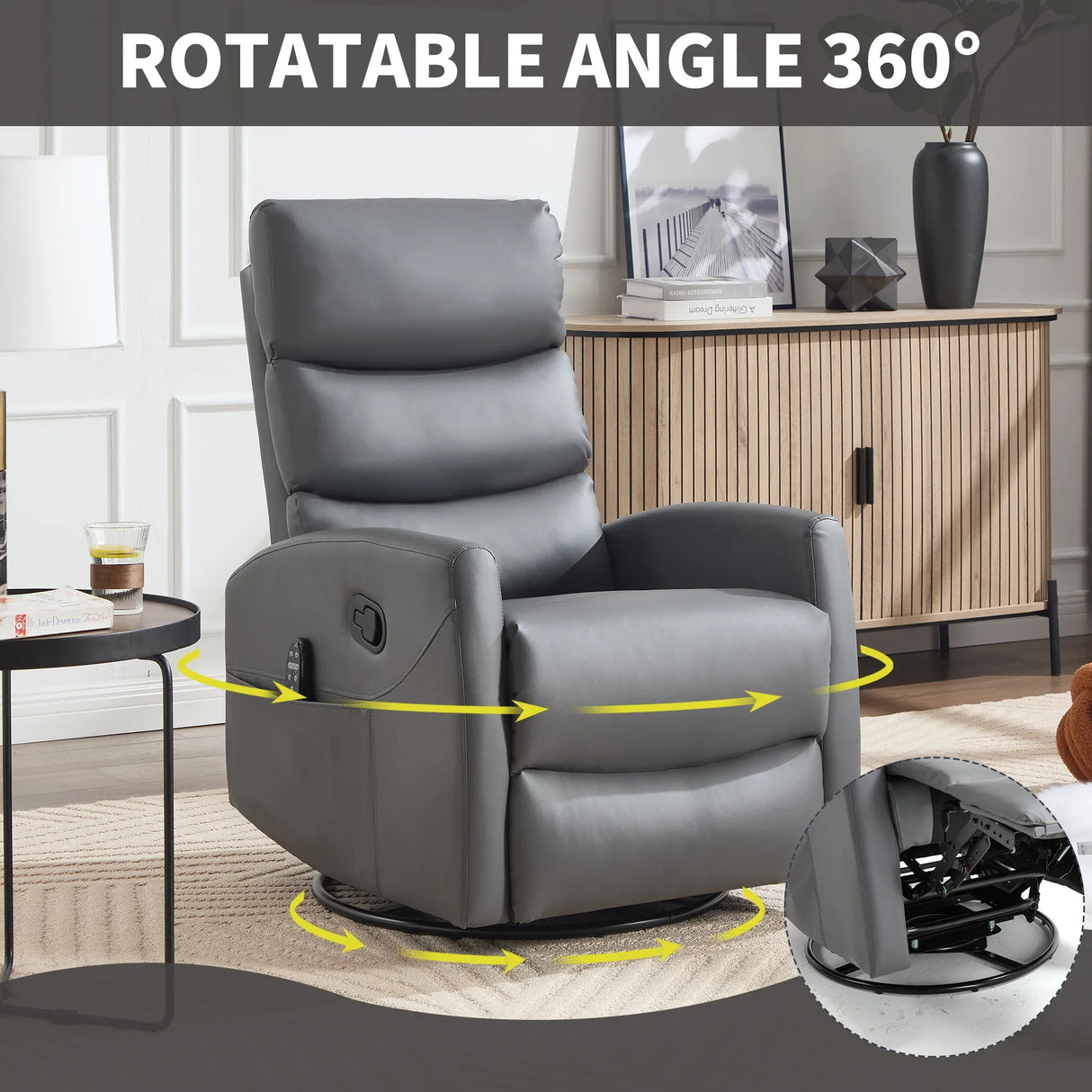 Heat Massage Faux Leather Swivel Rocking Recliner Chair - Omega Lifestyles