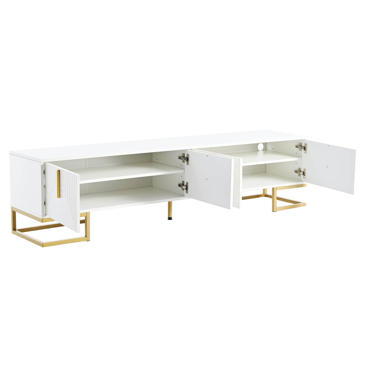 Modern White Gold Metal Legs TV Stand With Cabinets - Sleep Galleria