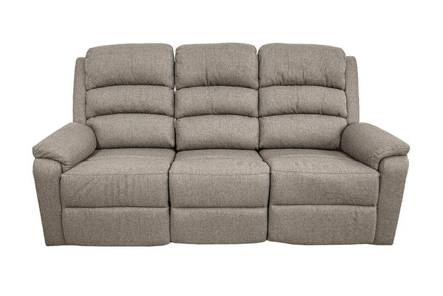 Modern Light Brown Fabric 3-Seat Recliner Sofa - Omega Lifestyles