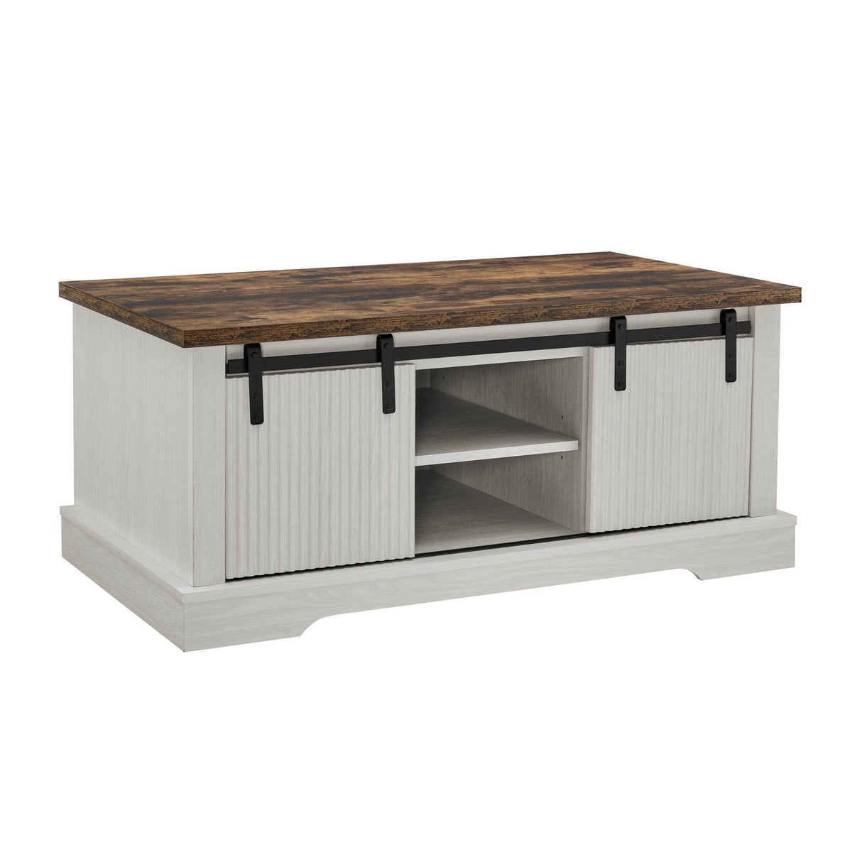 Rustic Sliding Barn Door Coffee Table With Storage - Omega Lifestyles