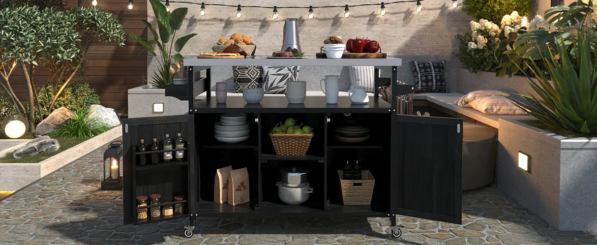 Farmhouse Solid Fir Wood Outdoor Kitchen Island Cart - Omega Lifestyles