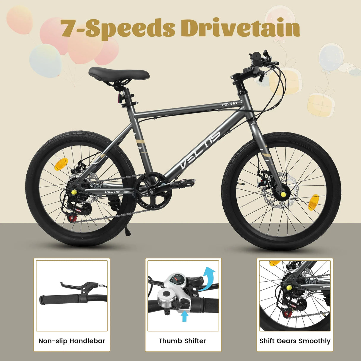 Kids 20-Inch Steel Frame 7-Speed Dual Disc Bike - Omega Lifestyles