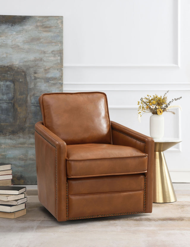 Brown Faux Leather Pocket Coil Swivel Accent Recliner
