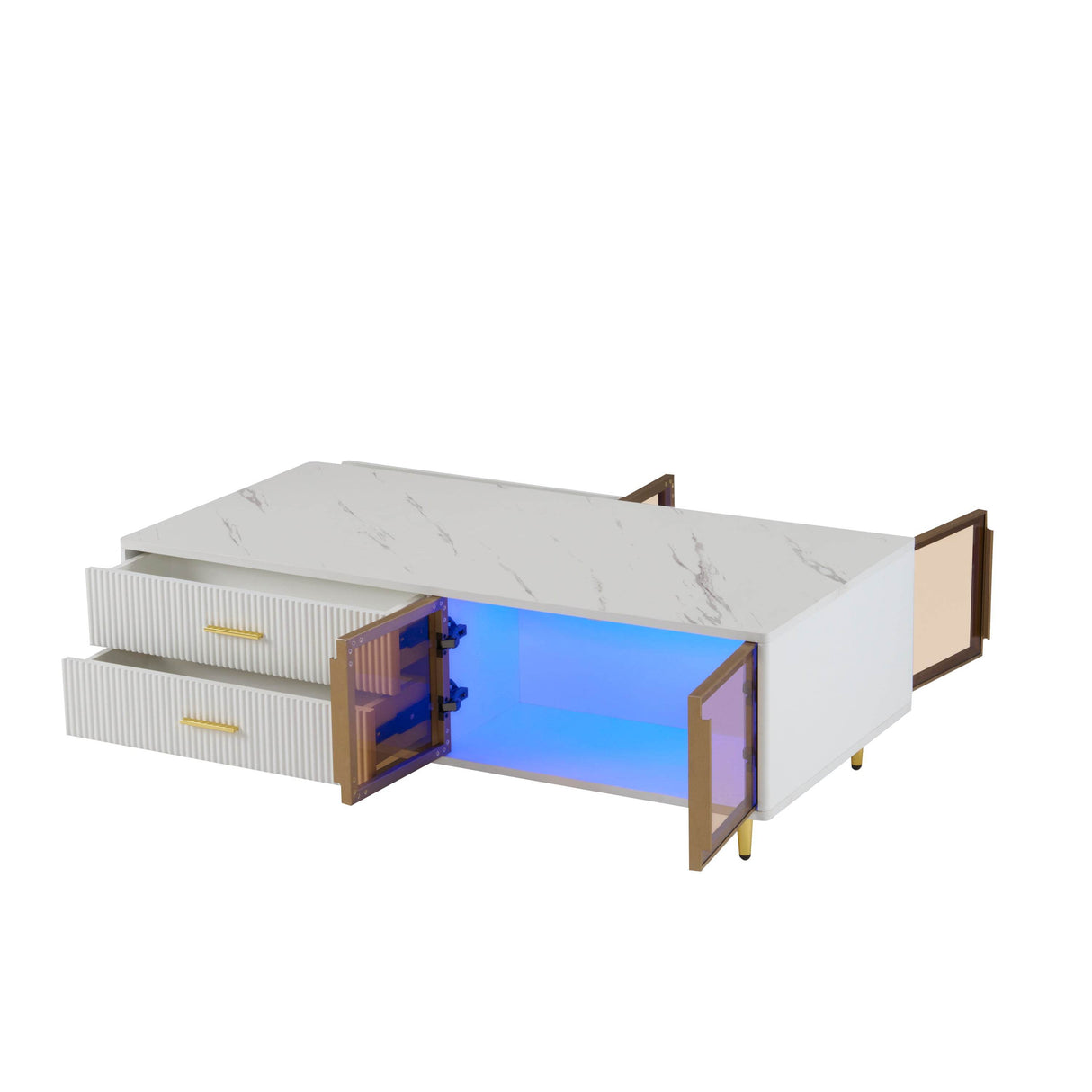 Modern White MDF Coffee Table With Storage Drawers And Lighting - Sleep Galleria