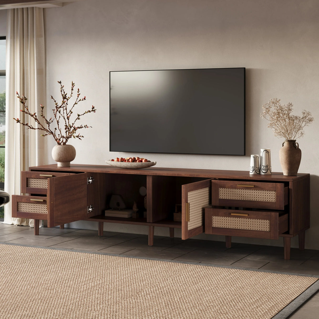 Modern 78-Inch Solid Wood Media Console TV Stand - Omega Lifestyles