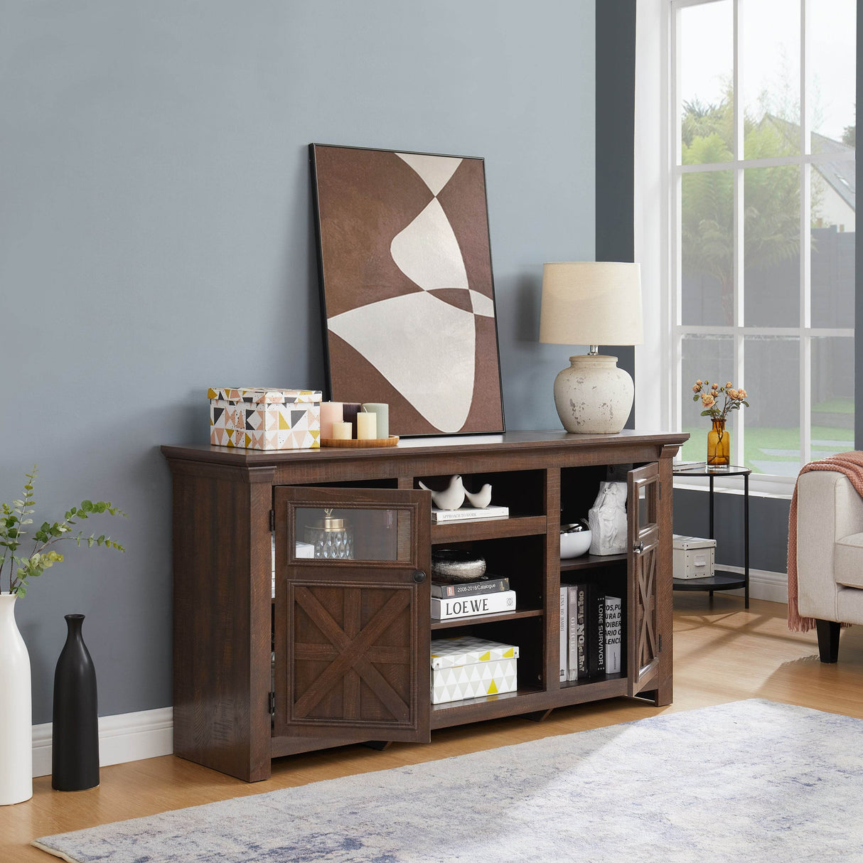 Farmhouse Style Espresso TV Stand Console Cabinet - Sleep Galleria