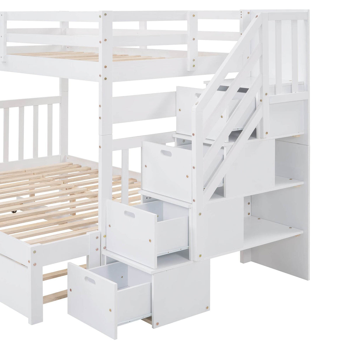 Stairway Twin-Over-Twin Full Bunk Bed With Trundle - Omega Lifestyles