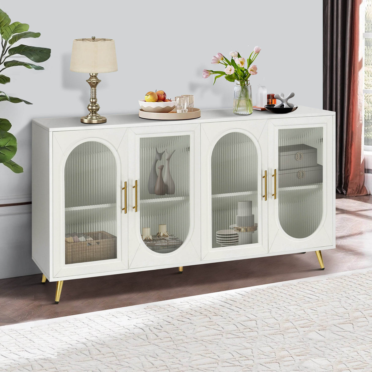 Antique White Wood TV Stand With Storage Cabinet - Sleep Galleria