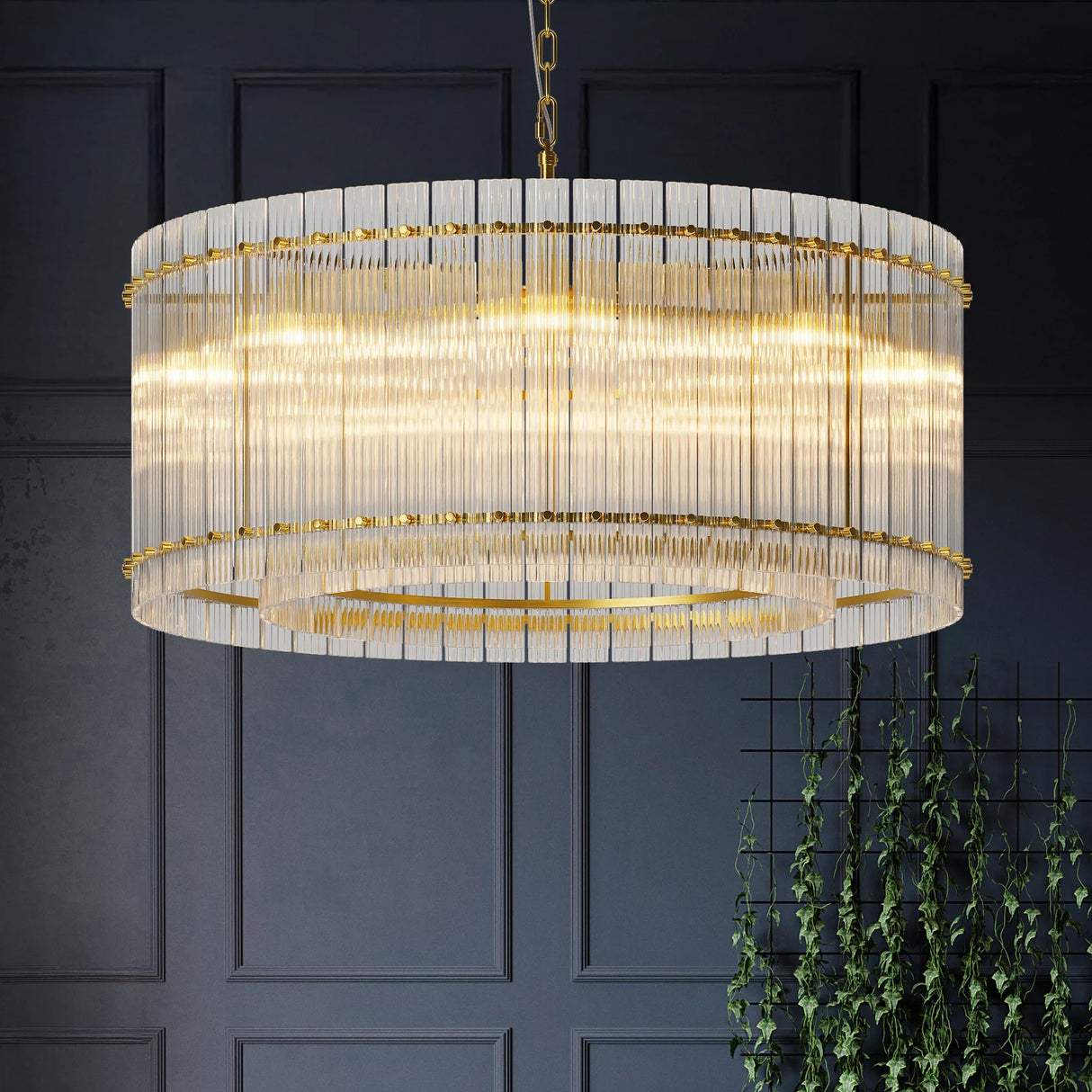 Modern Gold 37-Inch Round 8-Light Crystal Chandelier - Omega Lifestyles