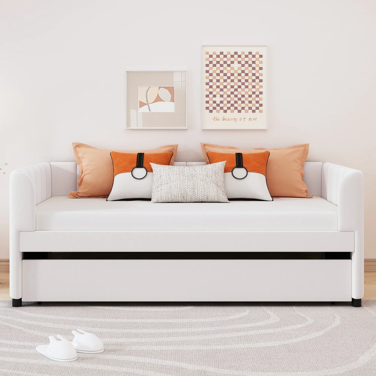 Twin Velvet Upholstered Daybed With Ergonomic Backrest And Trundle - Omega Lifestyles