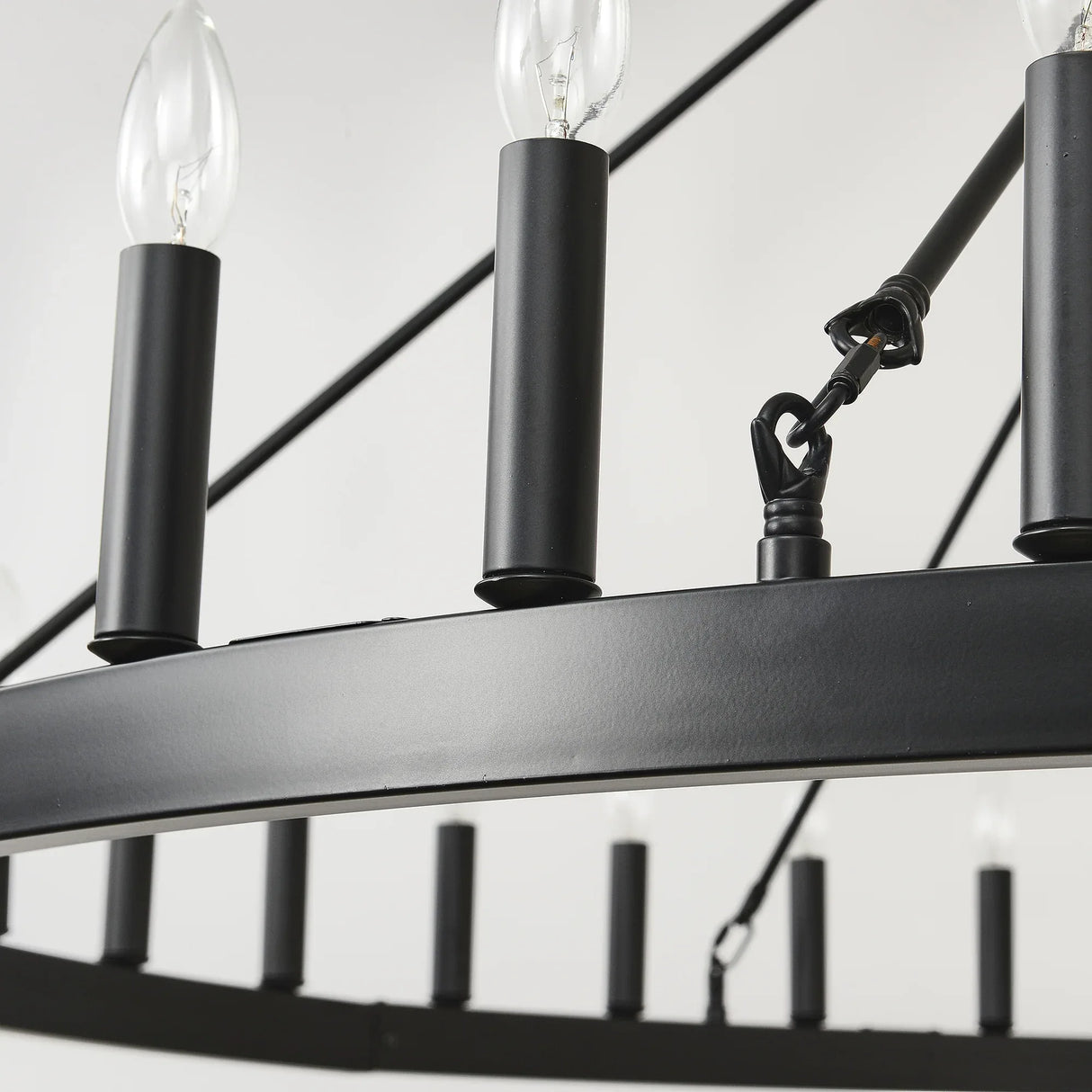 Matte Black Farmhouse 36-Light Wagon Wheel Chandelier - Omega Lifestyles